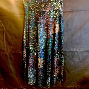 Paisley Peacock Boho skirt. Teal Blue Brown. Stretch wide waist band. Sz M